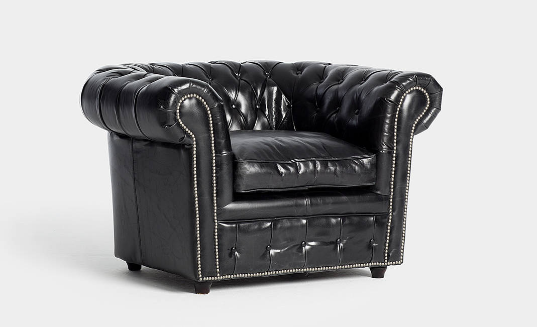 Black Leather Chester Armchair | Crimons