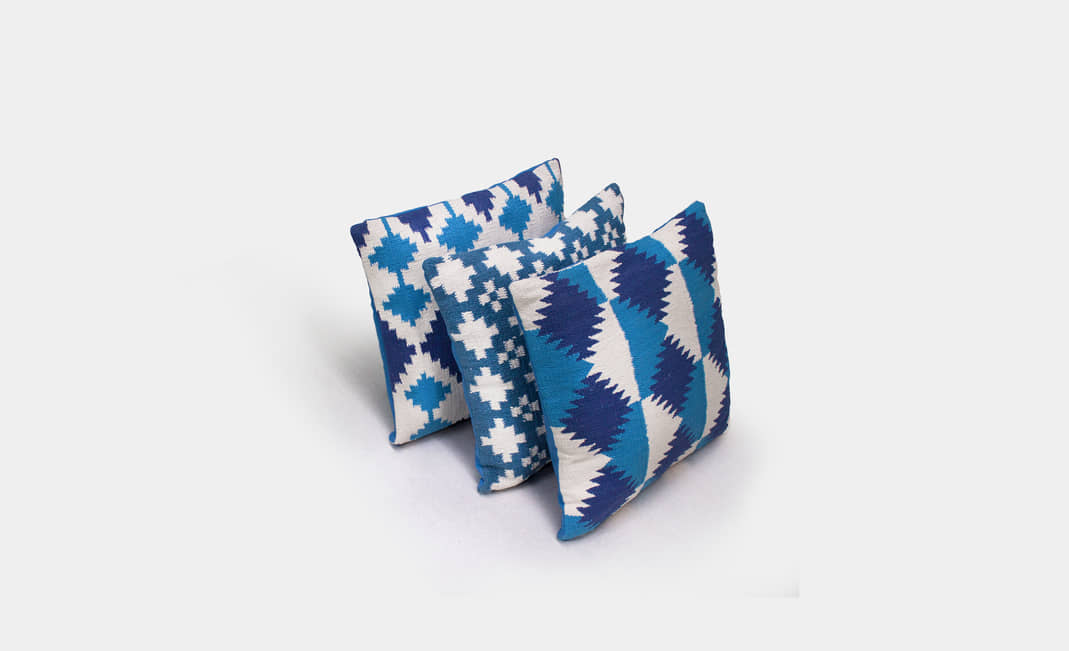 Square Blue Print Pillows | Crimons