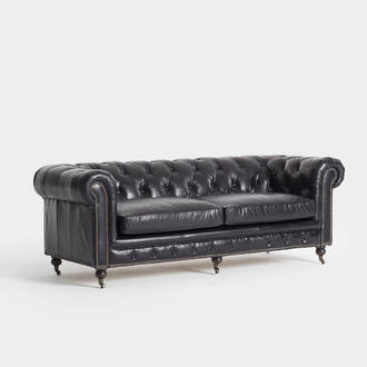 Black Leather Chester Sofa | Crimons