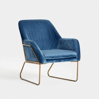 Golden and Blue Velvet armchair | Crimons