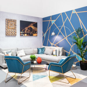 Golden And Blue Velvet Armchair