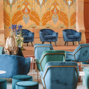 Golden And Green Velvet Armchair