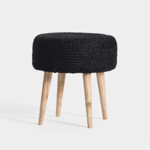 Puf Paja Madera Negro